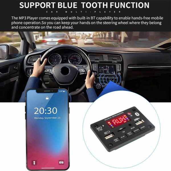 Плата mp3-декодера WMA 5 в 12 В, беспроводной аудиомодуль с поддержкой Bluetooth 5,0, AUX, USB, TF, радио с зарядным портом 5 В, 2 А со встроенным микрофоном — изображение 4