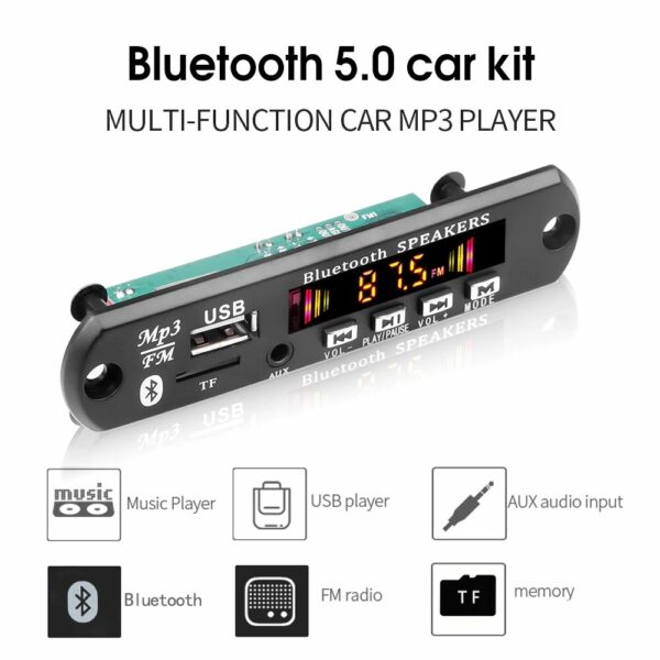 MP3 декодер плата Bluetooth5.0 Автомобильный MP3-плеер USB Запись громкой связи модуль FM AUX радио Питание от 5 - 18 Вольт 2*25 Вт усилитель