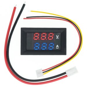 Амперметр вольтметр цифровой постоянного тока и напряжения DC 0-100V / 10A, красно-синего свечения, корпус черный