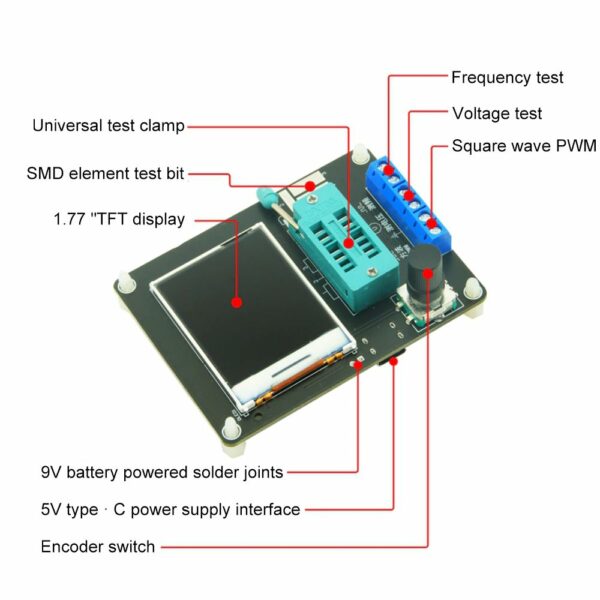 ESR LCR Tester универсальный тестер радиокомпонентов Транзистор тестер GM328A Transistor Tester Diode Capacitance ESR Voltage Frequency Meter PWM Square Wave Signal Generator Electrician Tool — изображение 3