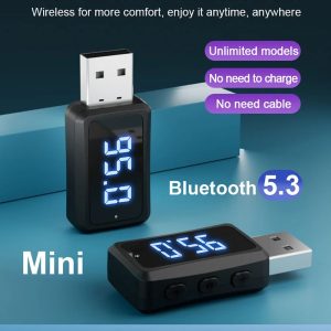 USB Car Bluetooth 5.3 Audio Receiver FM Transmitter Handsfree Call Car Kit Auto Wireless Audio Car Adapter