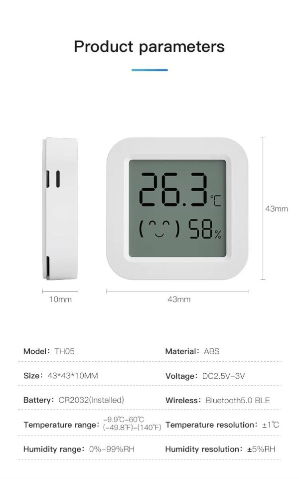 Термометр гигрометр для умного дома TH05 Bluetooth Tuya Temperature Humidity Sensor Mini LCD Display Compatible with Bluetooth APP Remote Control Thermometer Hygrometer — изображение 2