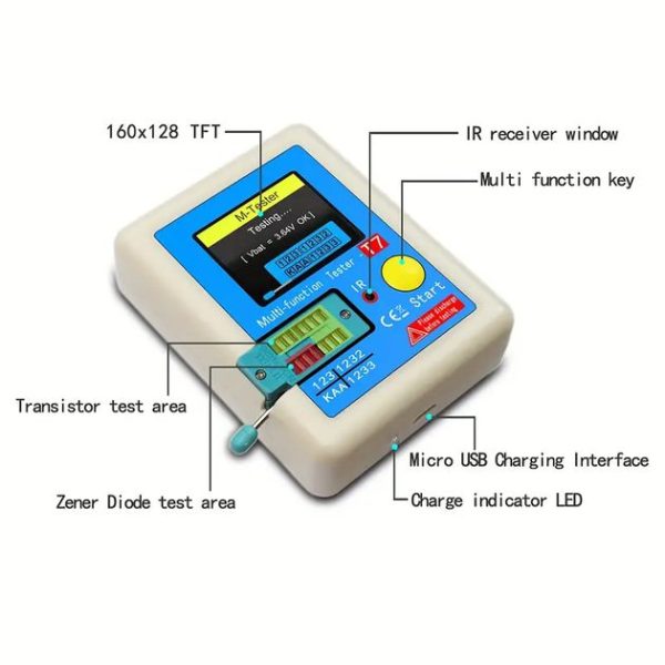 ESR LCR Tester универсальный тестер радиокомпонентов Транзистор тестер Multi-function Tester - T7 Transistor Tester Diode Capacitance ESR LED IR Zener — изображение 2